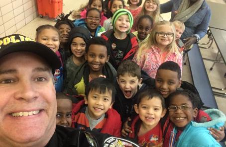 Chief Delp with Hawthorne Elementary Students