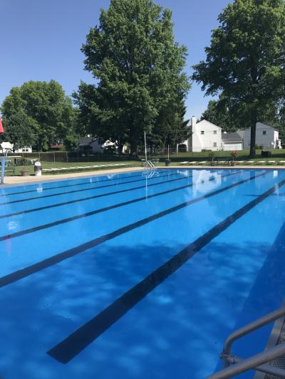 empty Minerva Park Pool with blue painted bottom